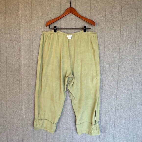 Citron Santa Monica Sage Green 100% Silk Pull On Crop Pull On Pants Size 2X - Picture 7 of 8